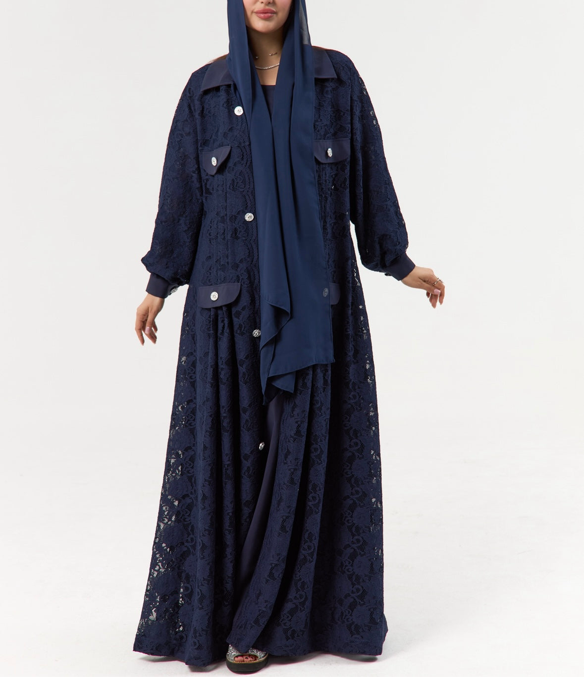 Navy Blue Dantel Abaya