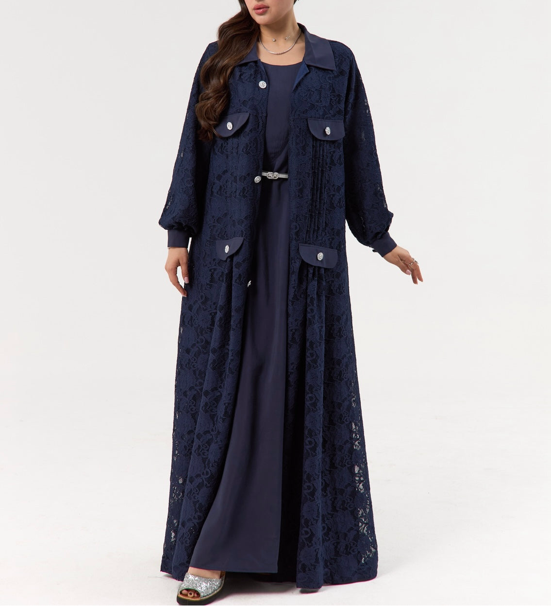 Navy Blue Dantel Abaya