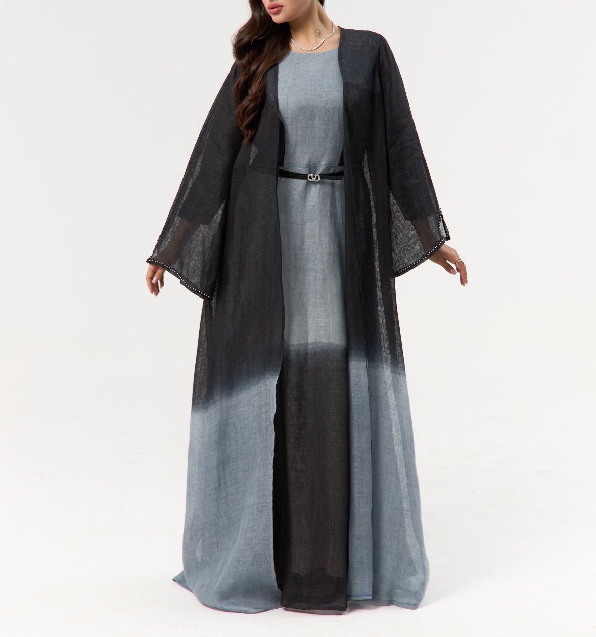 Charcoal Linen Ombré Abaya / Travel Wear Set