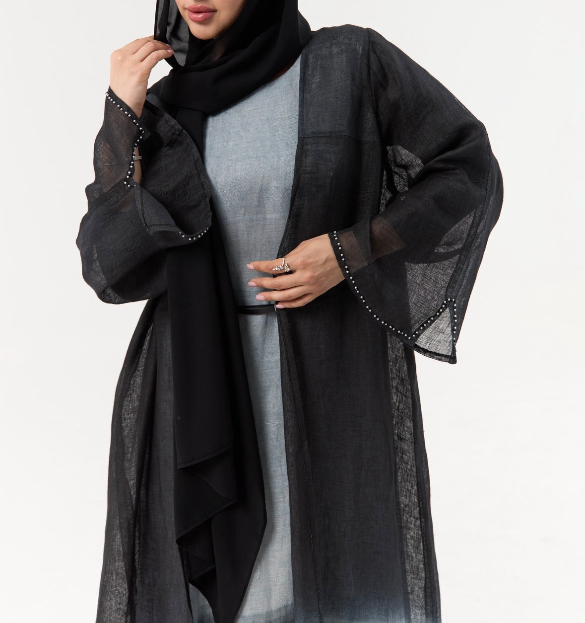 Charcoal Linen Ombré Abaya / Travel Wear Set
