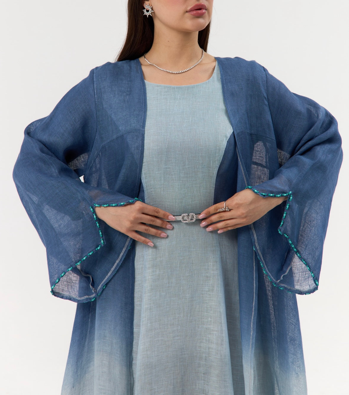 Blue Linen Ombré Abaya / Travel Wear Set