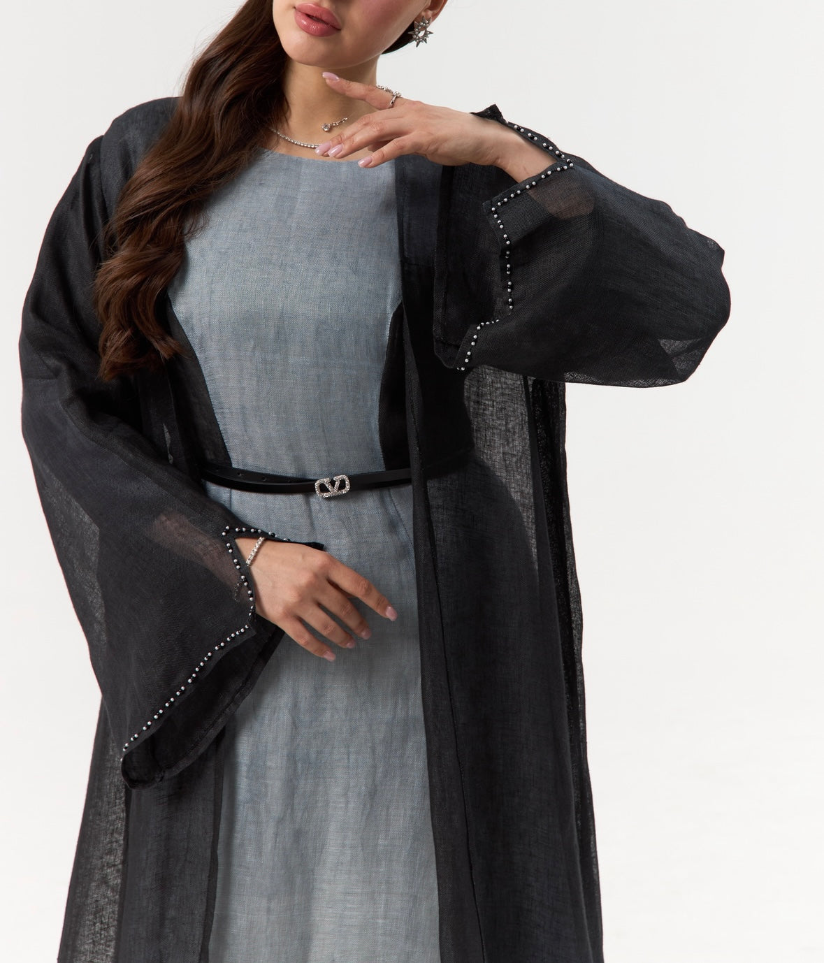 Charcoal Linen Ombré Abaya / Travel Wear Set