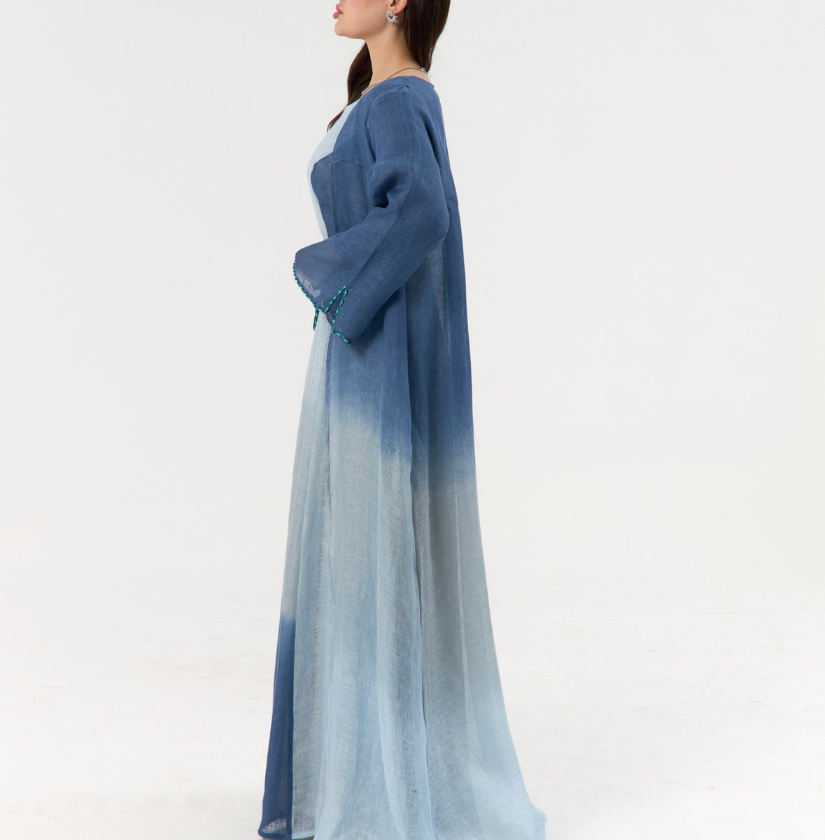 Blue Linen Ombré Abaya / Travel Wear Set