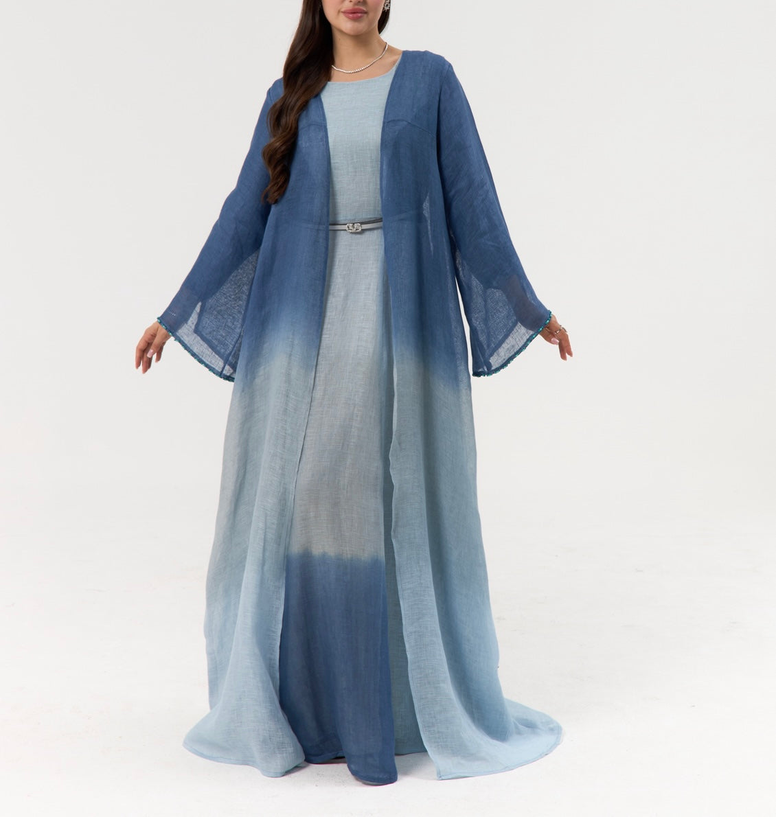 Blue Linen Ombré Abaya / Travel Wear Set