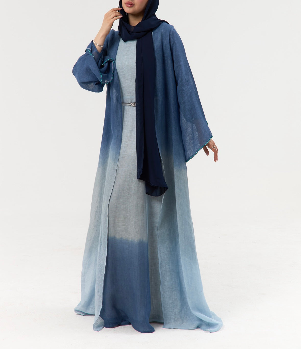 Blue Linen Ombré Abaya / Travel Wear Set