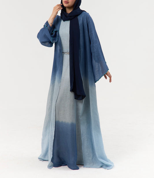 Blue Linen Ombré Abaya / Travel Wear Set