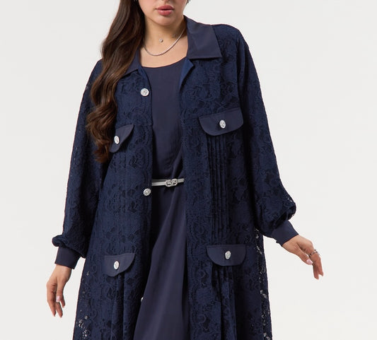 Navy Blue Dantel Abaya