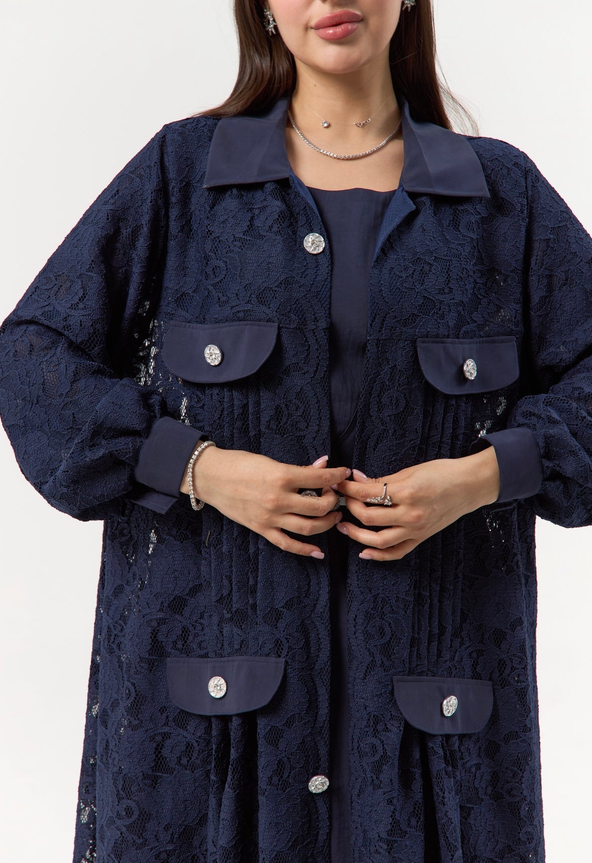 Navy Blue Dantel Abaya
