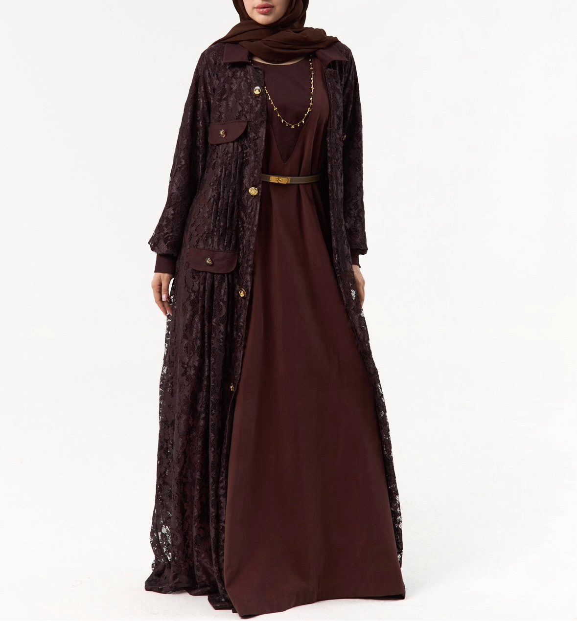 Brown Dantel Abaya