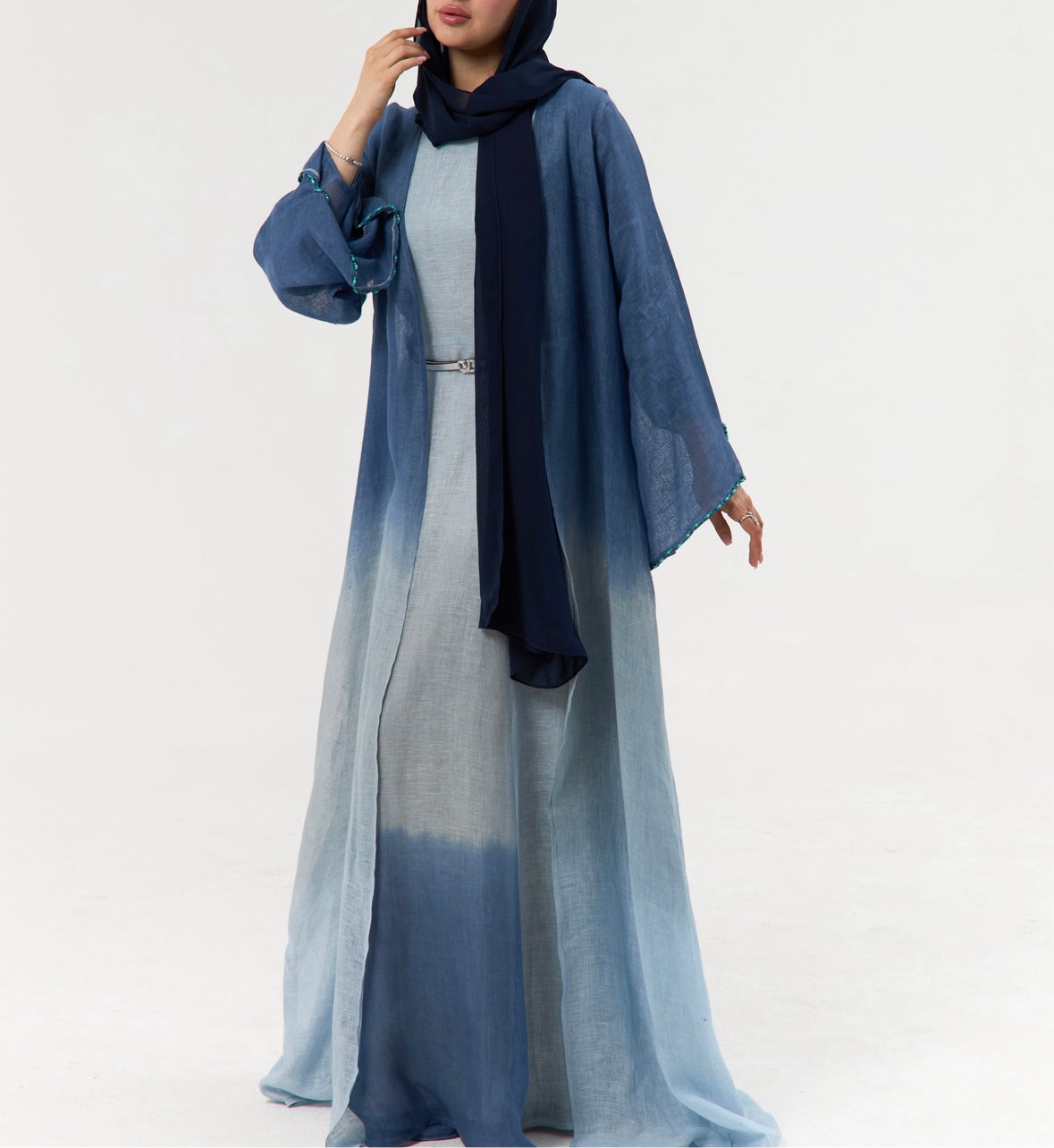 Blue Linen Ombré Abaya / Travel Wear Set