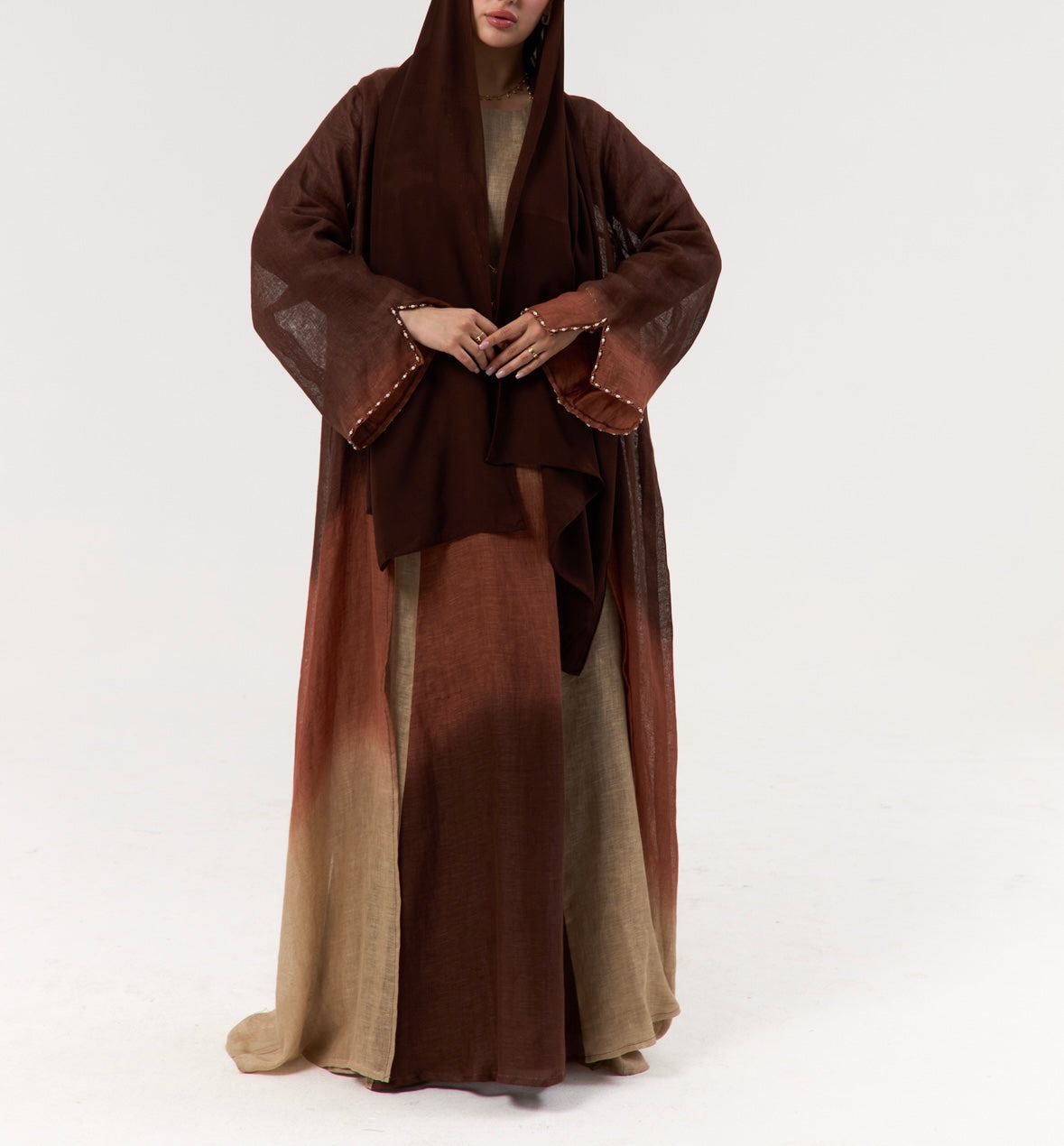 Brown Linen Ombré Abaya / Travel Wear Set