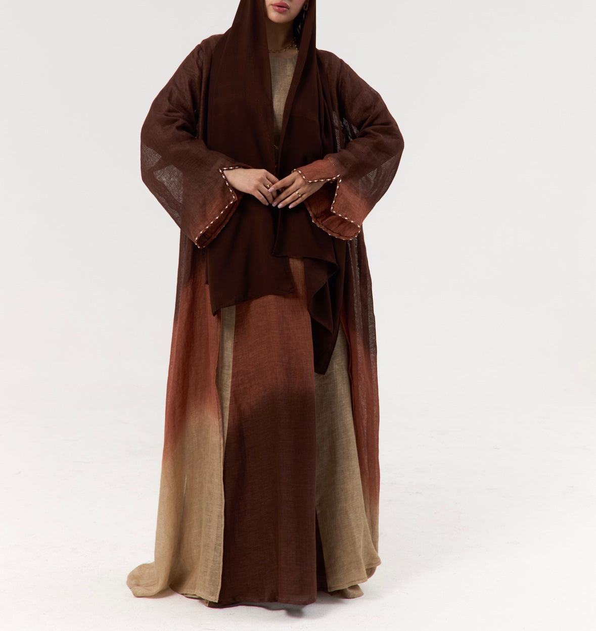 Brown Linen Ombré Abaya / Travel Wear Set