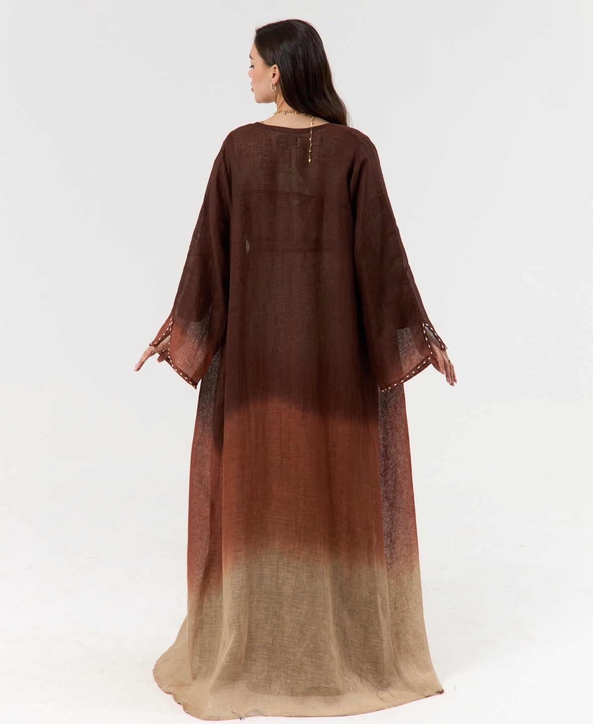 Brown Linen Ombré Abaya / Travel Wear Set