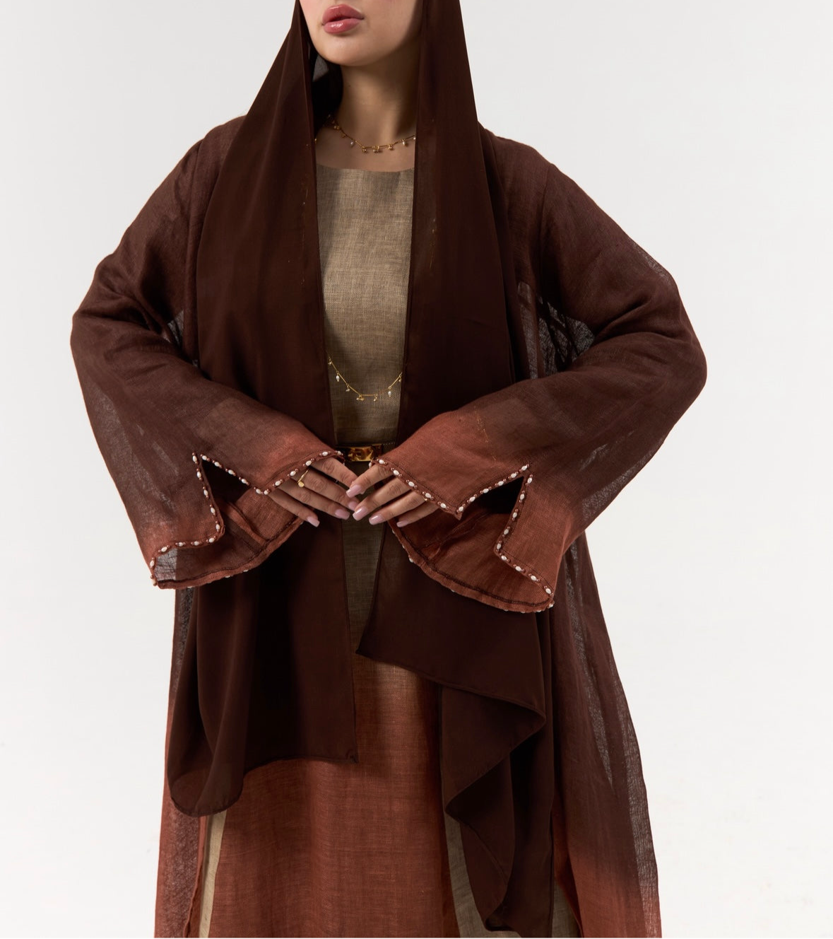 Brown Linen Ombré Abaya / Travel Wear Set
